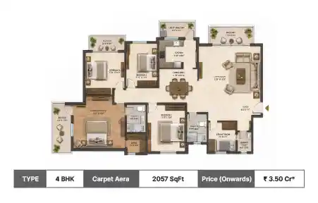 Runwal The Central Park 4 BHK floor plan, 2057 sq ft carpet area